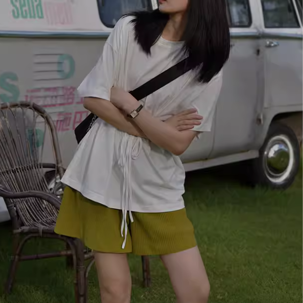 【2color】ウエストリボンTシャツ X1-009