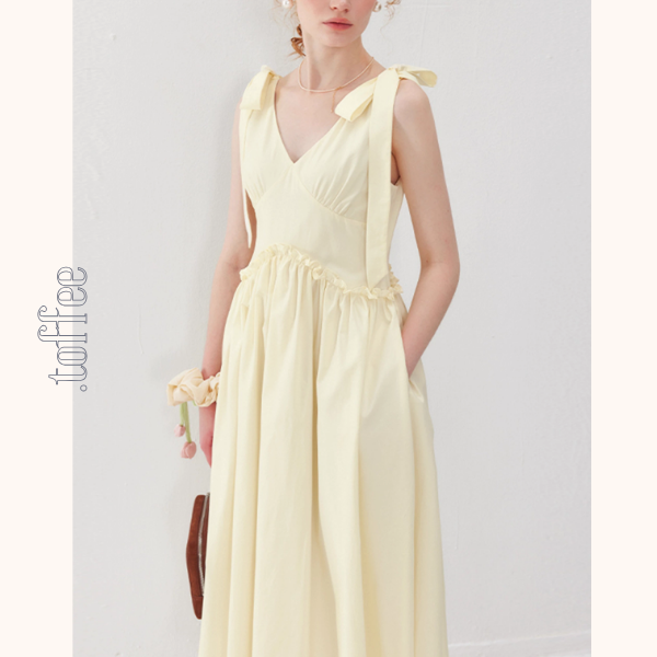 【2color】ショルダーリボンVネックワンピース《Z01011》