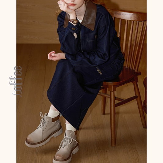 ジップジャケット&フロントスリットロングスカートのデニムセットアップ Z00475