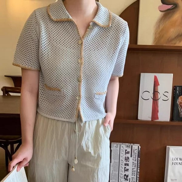 ショートニットメッシュカーディガン Z00386