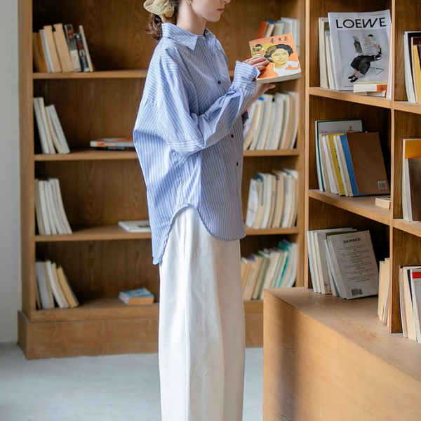 爽やかブルーストライプオーバーサイズシャツ《Z01096》