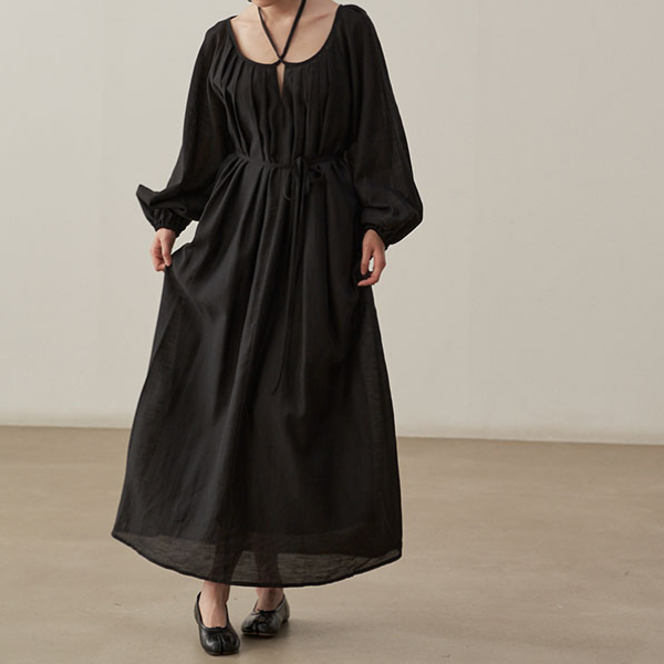 【2color】ホルターネックタックワンピース X-071