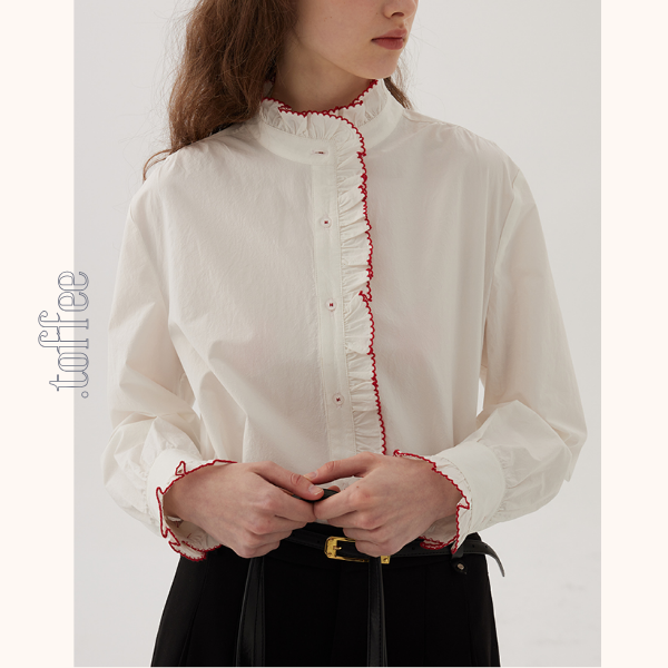 コントラストラッフルディテールブラウス《Z00845》