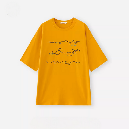 【6color】イレギュラーラインプリントオーバーサイズロングTシャツ《Z00992》