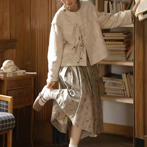 刺繍ジャガード×結び紐のショートジャケット《Z01354》