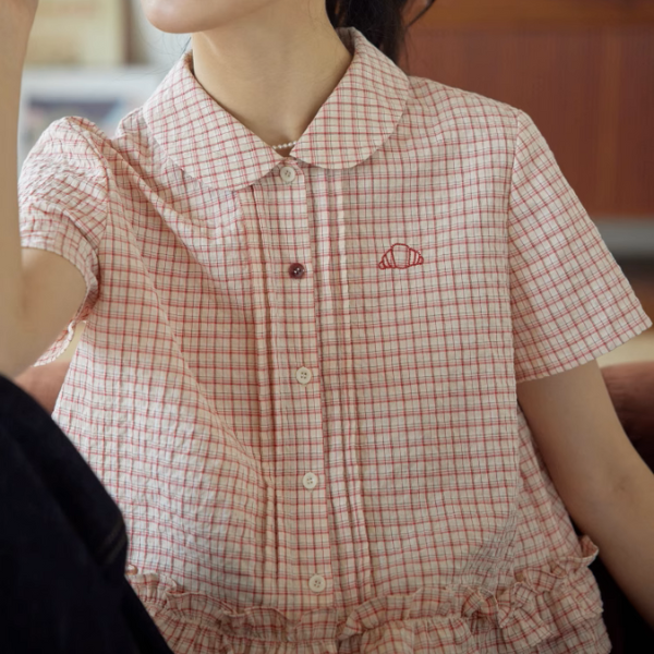 ラッフルヘムクロップドチェックシャツ《Z01021》