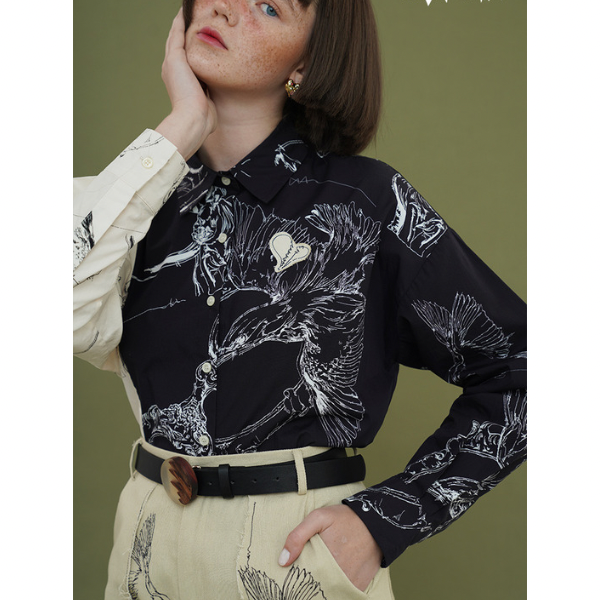 バイカラーアーティスティックシャツ w-027