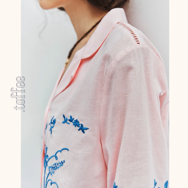 フラワーベース刺繍シャツ&ショートパンツセットアップ《Z01006》