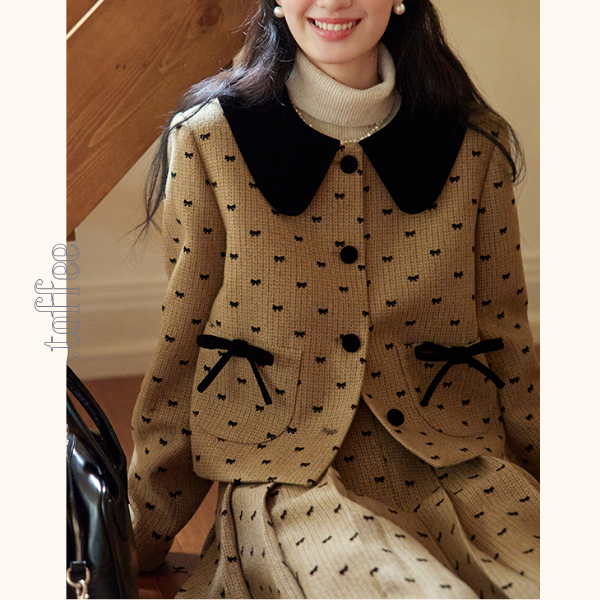 リボンドットショートジャケット&プリーツスカートセットアップ 《Z00764》