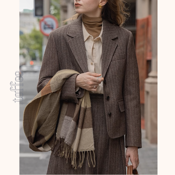 ストライプテーラードジャケット&ロングプリーツスカートセットアップ《Z00865》