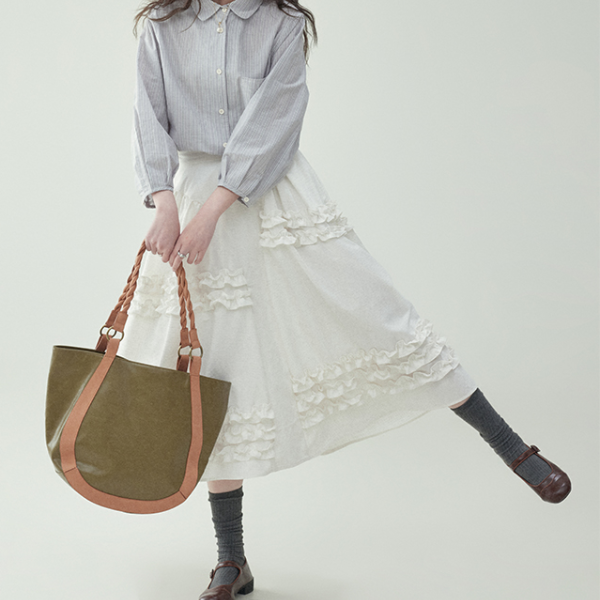 【2color】レースディテールハイウエストフレアスカート 《Z00729》