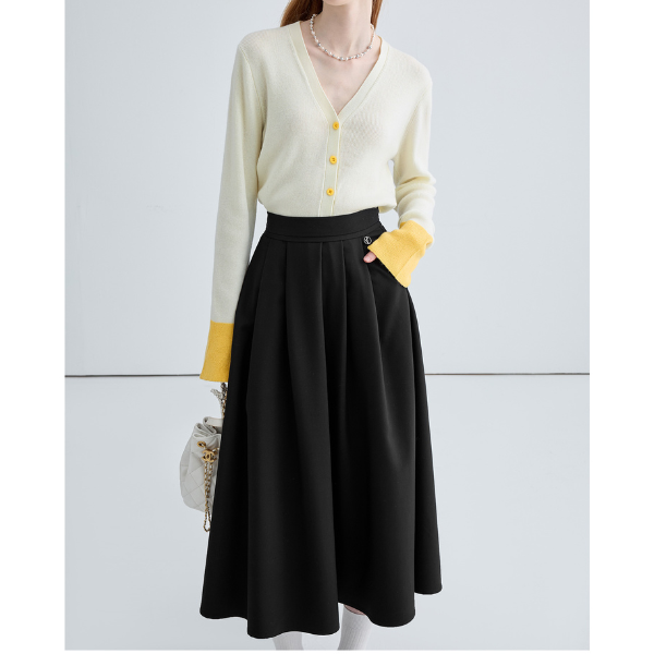 ハイウエストドレープAラインプリーツスカート Z00030