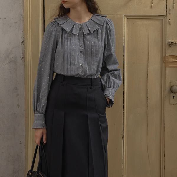 【2pattern】フリル&プリーツディテールブラウス《Z00860》