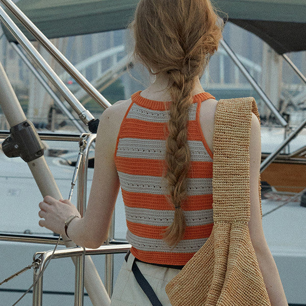 【2color】ホルターネックストライプニットトップ Z00310