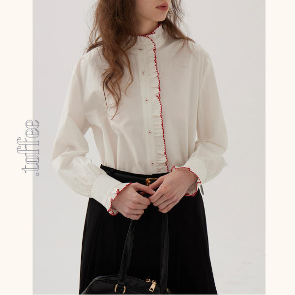 コントラストラッフルディテールブラウス《Z00845》