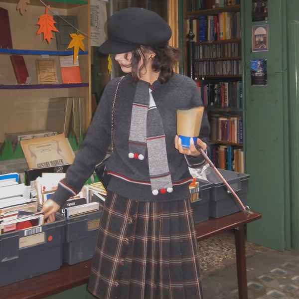 【2color】黄昏の街角のカラーブロックスカーフニット《Z01163》