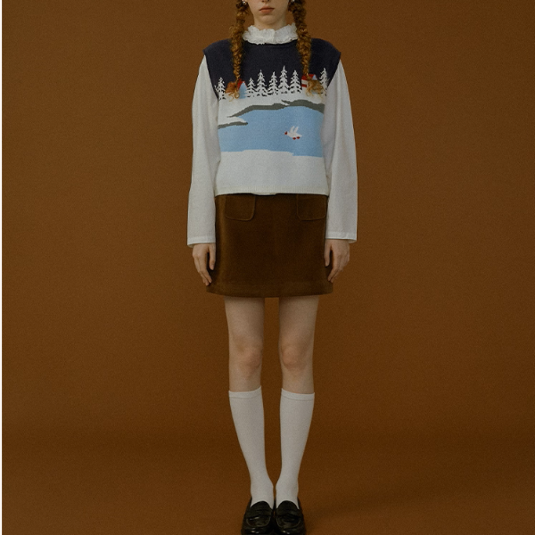 冬景色を描くレトロニットベスト《Z01082》