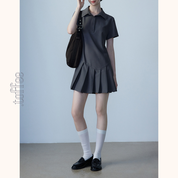 ポロカラープリーツミニスカート Z00465