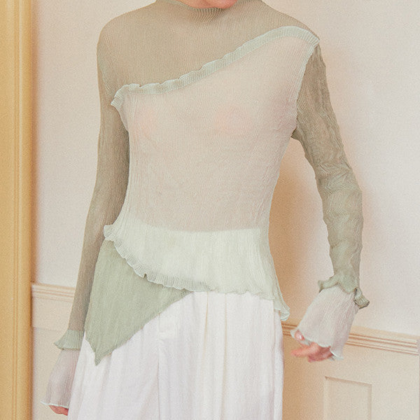 フリル付きミントグリーンシースルートップ Z00264