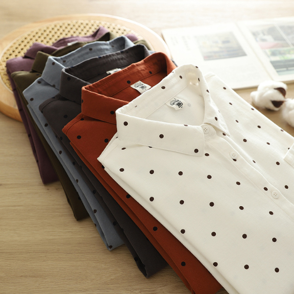 【6color】ドット柄ポロカラーボタンダウンシャツ 《Z00725》