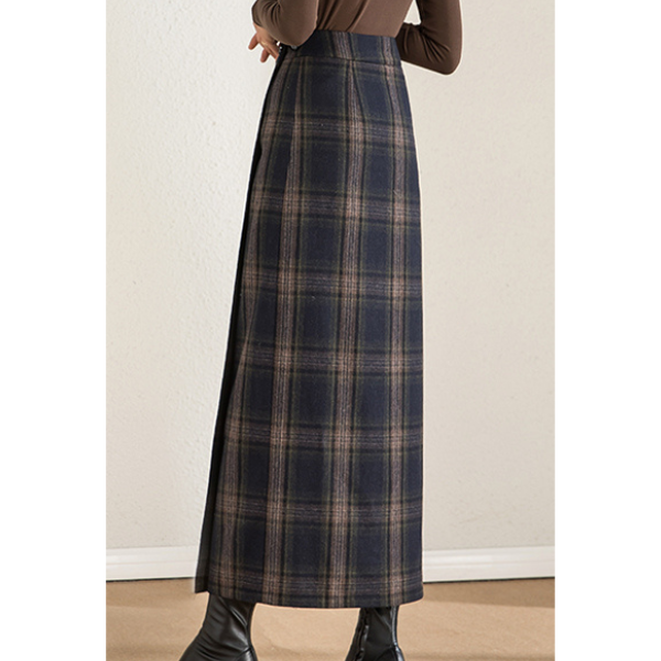 【3color】ダブルチェックエレガントストレートスカート AU-326