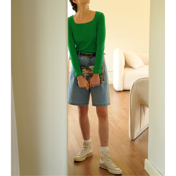 【2color】スリムフィットスクエアカラートップス X-506