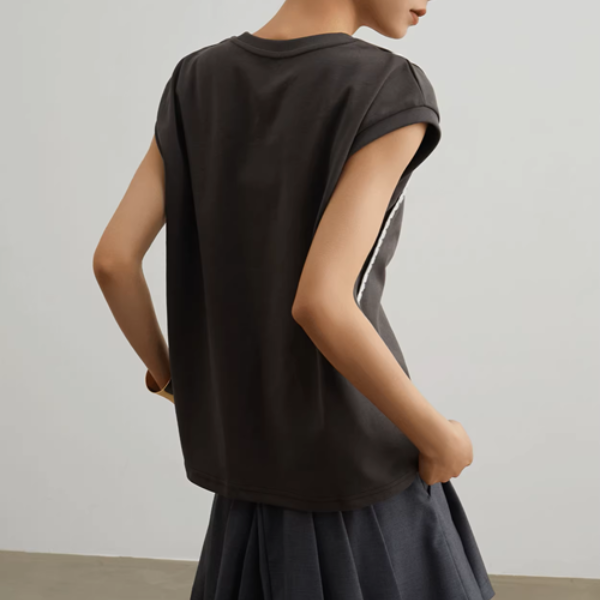 カットアウトフレンチスリーブクルーネックトップ《Z00949》