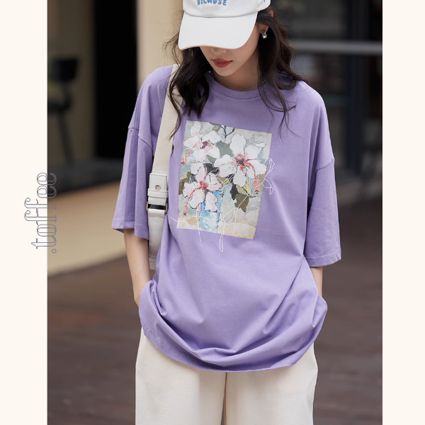 【3color】フラワープリントオーバーサイズTシャ《Z00993》