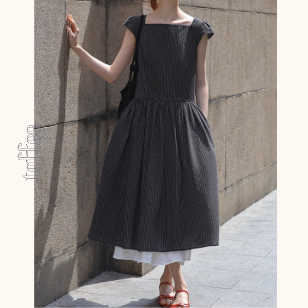 スクエアカラーストライプワンピース《Z01025》