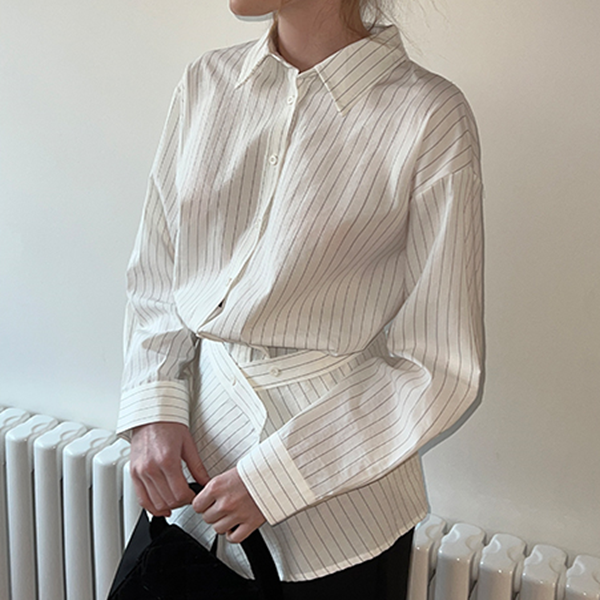 【2color】ストライプ柄ロングスリーブボタンダウンシャツ 《Z00716》