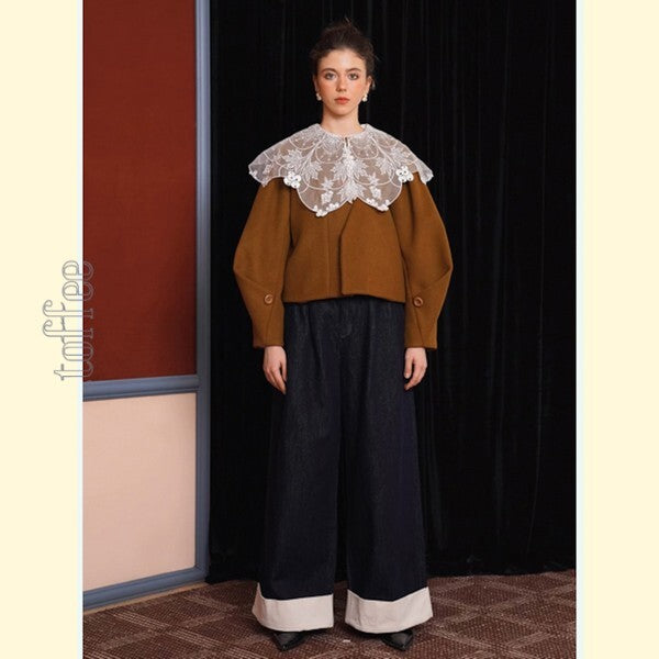 【2color】大人のエレガンス:美シルエットのワイドレッグデニムパンツ 《C0200》