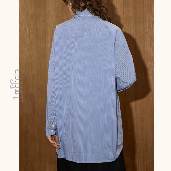 黒猫アップリケ付きストライプシャツ《Z01105》