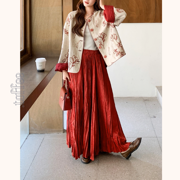 花咲く情景のセットアップ/花柄トップス&マキシスカート《Z01151》