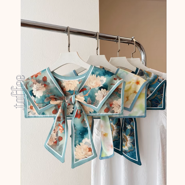 【6pattern】絵柄が彩る*リボン結びのアートつけ襟ショール《Z01204》