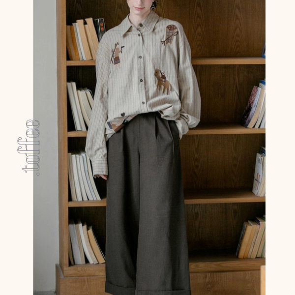 動物アップリケのストライプシャツ《Z01137》