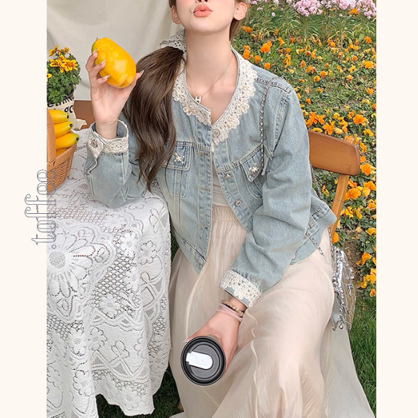 花咲く朝のレース付きデニムジャケット《Z01153》