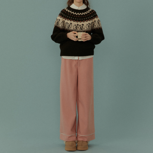 【2color】フレンチハイウエストワイドレッグパンツ Z00044