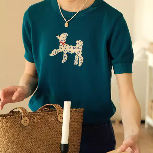 再販決定!【2color】プードル柄パフスリーブニットX1-008