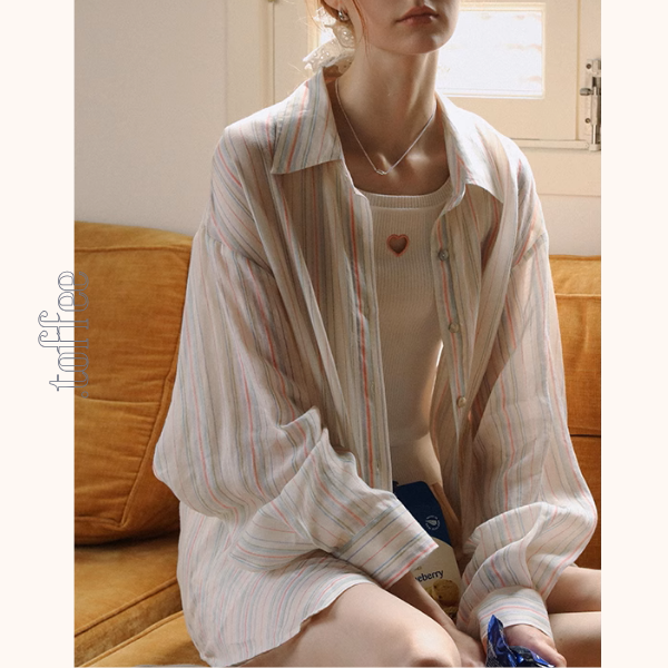 カラフルストライプルーズシャツ&ワイドショートパンツのセットアップ《Z01029》