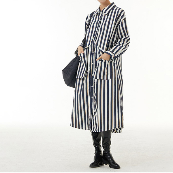 【2color】ストライプシャツワンピース X-349