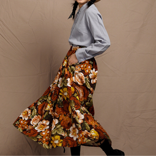 油絵風フローラルAラインスカート Z00008