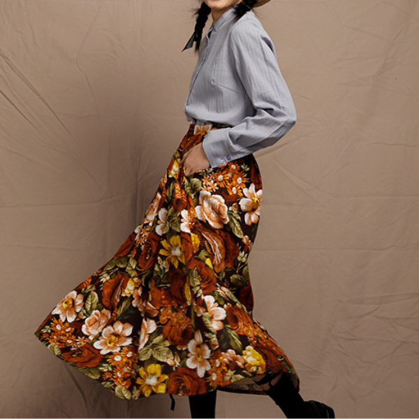 油絵風フローラルAラインスカート Z00008