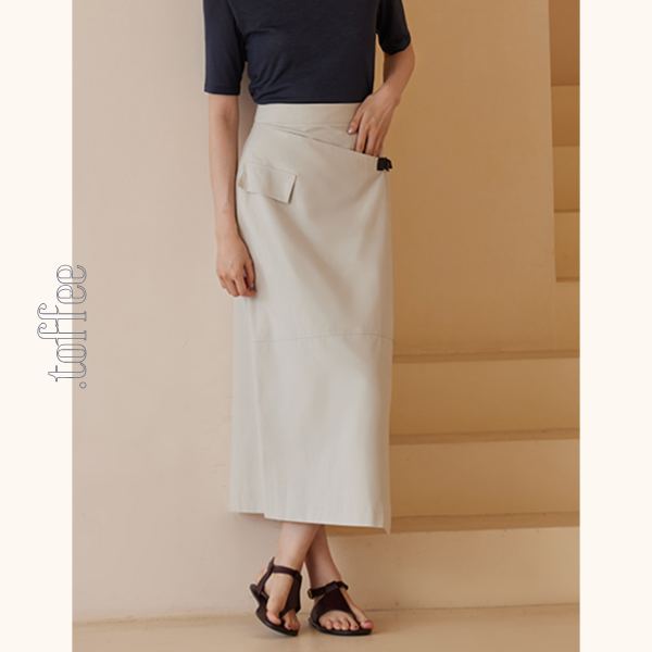 斜め前立てスカートミモレ丈スカート Z00425