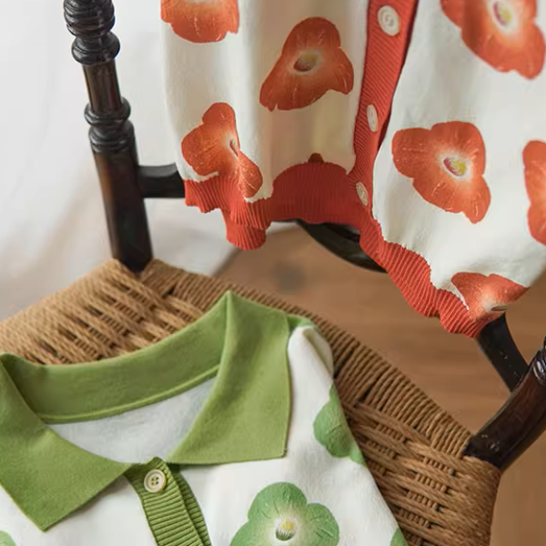 【2color】フラワープリントバイカラーポロシャツ《Z00981》