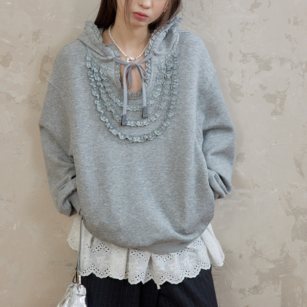 リボン&レースUネックフーディー 《Z00762》