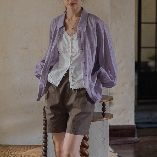 【4color】ランタンスリーブオーバーサイズシアーシャツ《Z00863》