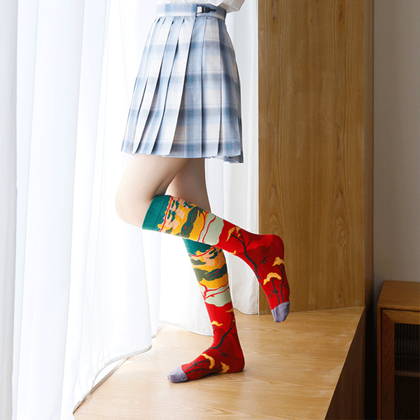 マルチカラーフラワー&フェザーロングソックス3点セット Z00526