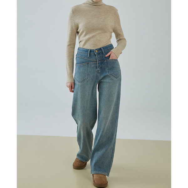 【2color】ハイウエストカジュアルストレートジーンズ X-482