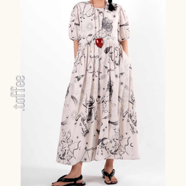 星座柄Aラインルーズワンピース  Z00419