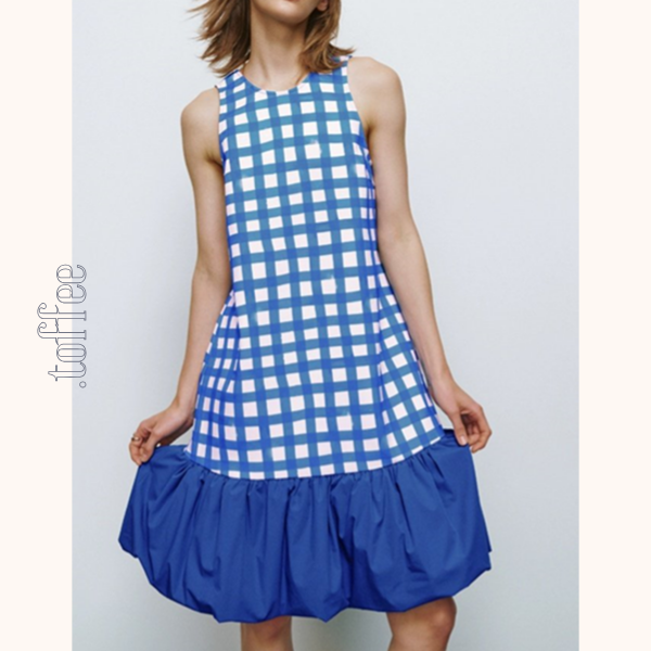 チェック切り替えバルーンワンピース Z00412